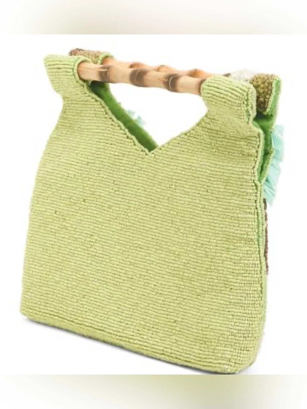 NWT Beaded Mint & Gold Evening Clutch with bamboo handle, viral clutch